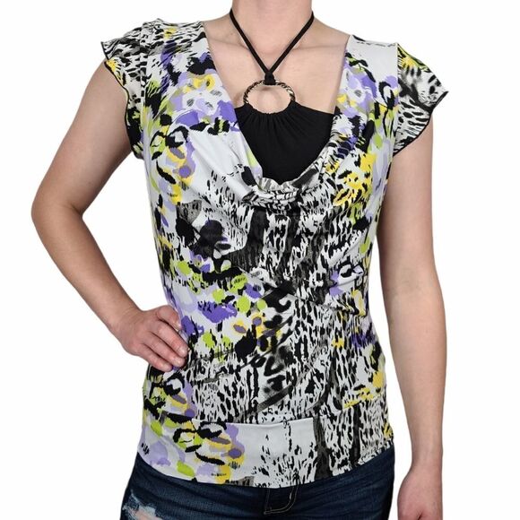 Iz Byer California Animal Print and Floral Blouse - Picture 1 of 6
